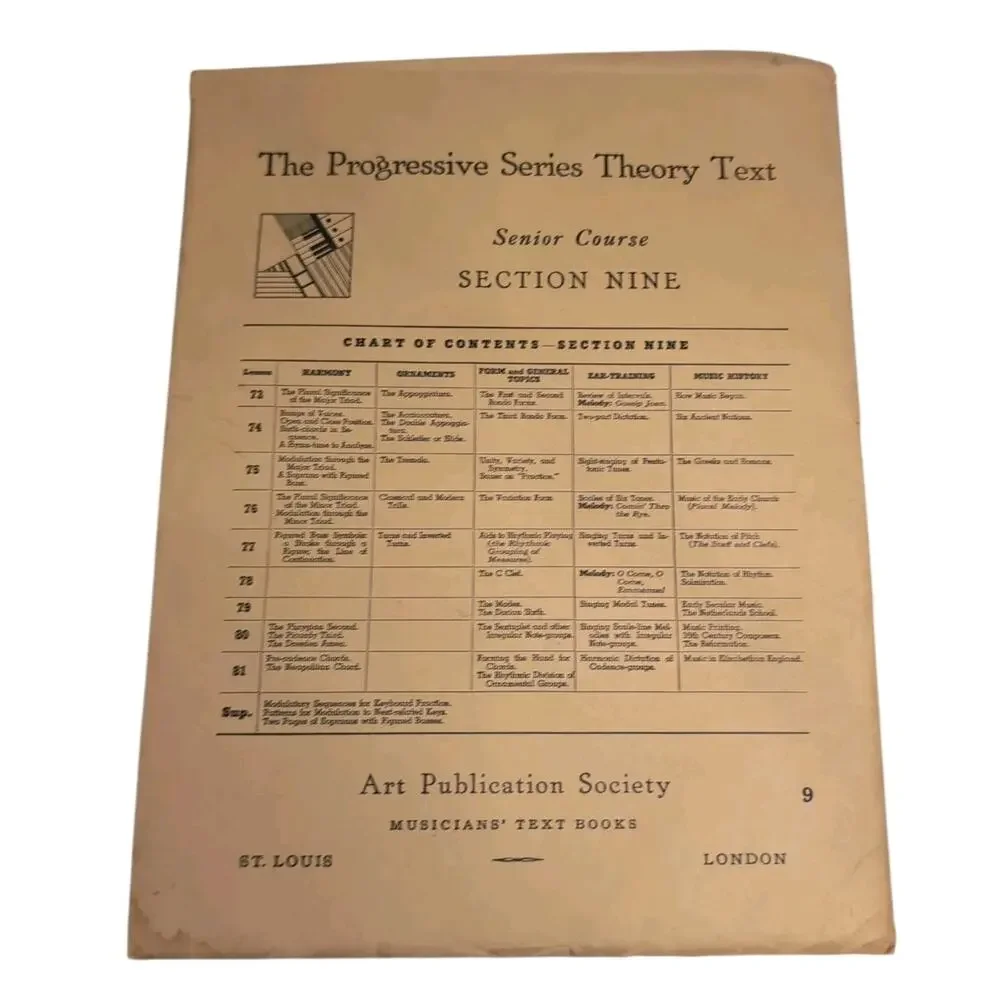 Progressive Series Theory Text Courses Sections 4 to 9 Jr to Sr Piano Lessons